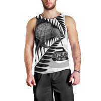 New Zealand Silver Fern Curling Personalised Men Tank Top Aotearoa Kiwi Ponga Black White Version LT14 - Polynesian Pride