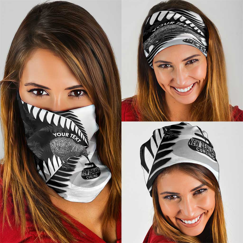 New Zealand Silver Fern Curling Personalised Neck Gaiter Aotearoa Kiwi Ponga Black White Version LT14 - Polynesian Pride