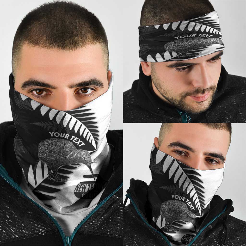 New Zealand Silver Fern Curling Personalised Neck Gaiter Aotearoa Kiwi Ponga Black White Version LT14 - Polynesian Pride