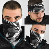New Zealand Silver Fern Curling Personalised Neck Gaiter Aotearoa Kiwi Ponga Black White Version LT14 - Polynesian Pride