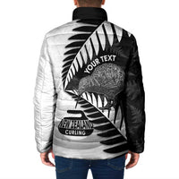New Zealand Silver Fern Curling Personalised Padded Jacket Aotearoa Kiwi Ponga Black White Version LT14 - Polynesian Pride