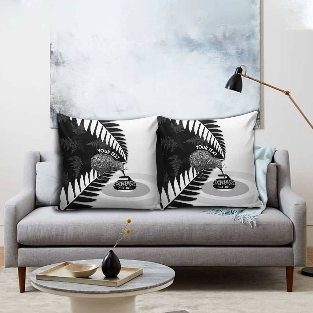 New Zealand Silver Fern Curling Personalised Pillow Cover Aotearoa Kiwi Ponga Black White Version LT14 - Polynesian Pride