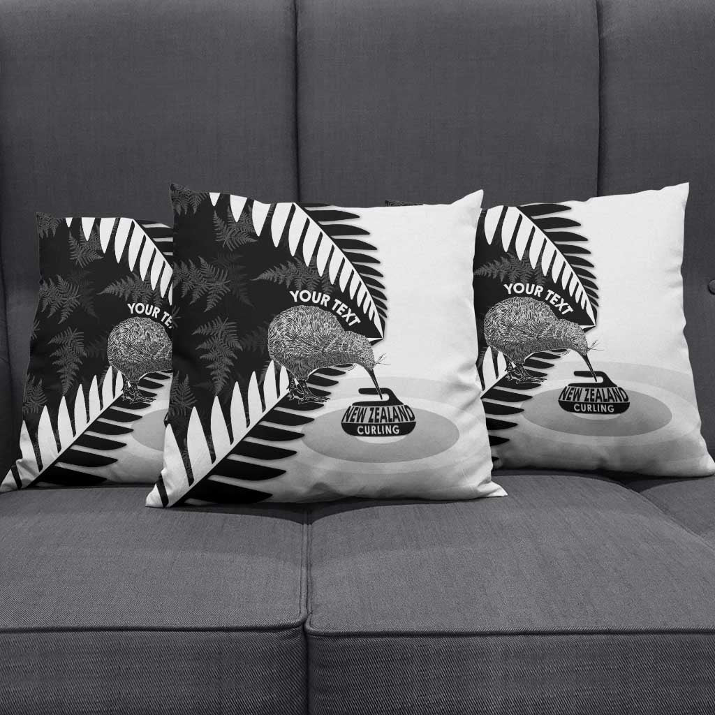 New Zealand Silver Fern Curling Personalised Pillow Cover Aotearoa Kiwi Ponga Black White Version LT14 - Polynesian Pride