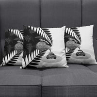 New Zealand Silver Fern Curling Personalised Pillow Cover Aotearoa Kiwi Ponga Black White Version LT14 - Polynesian Pride