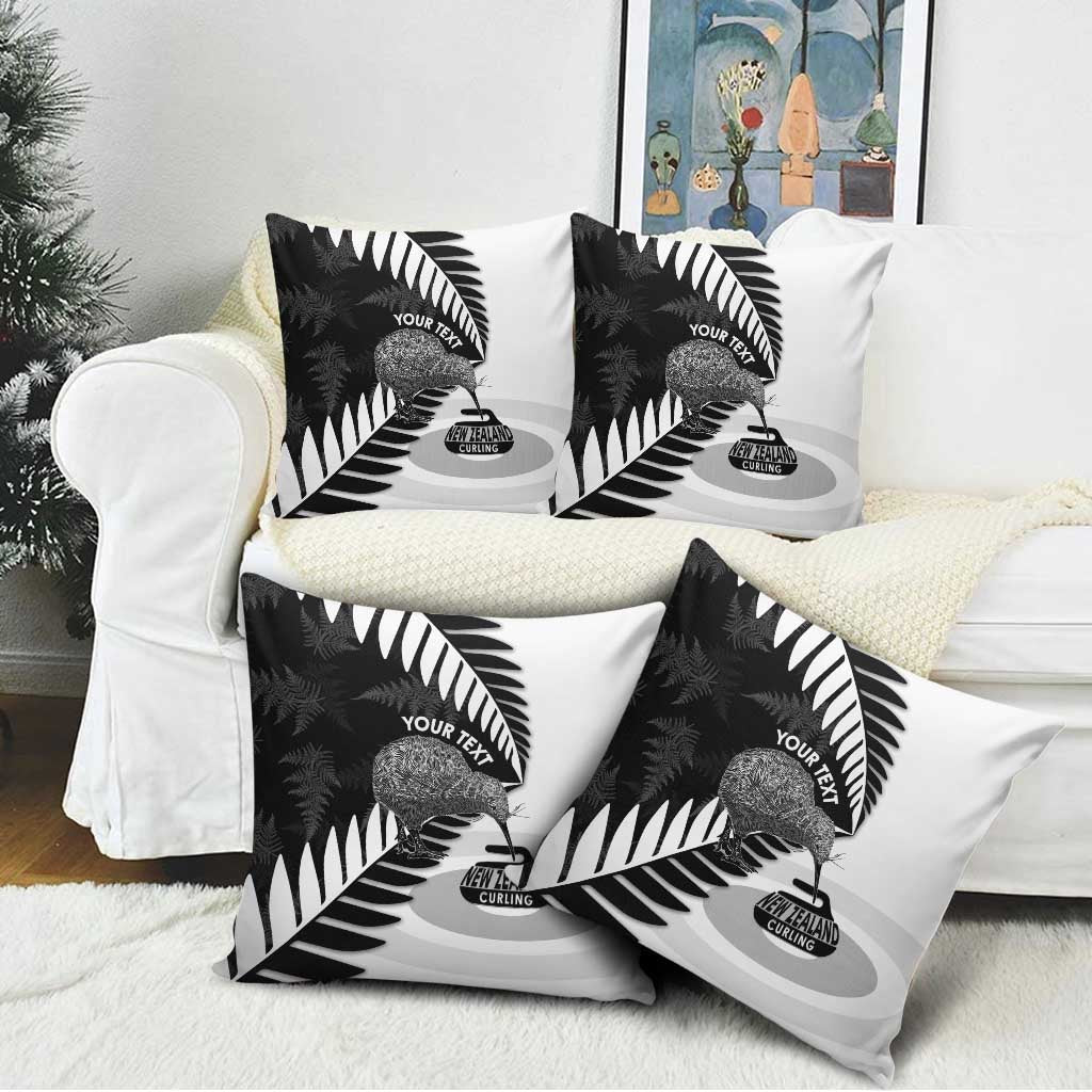 New Zealand Silver Fern Curling Personalised Pillow Cover Aotearoa Kiwi Ponga Black White Version LT14 - Polynesian Pride