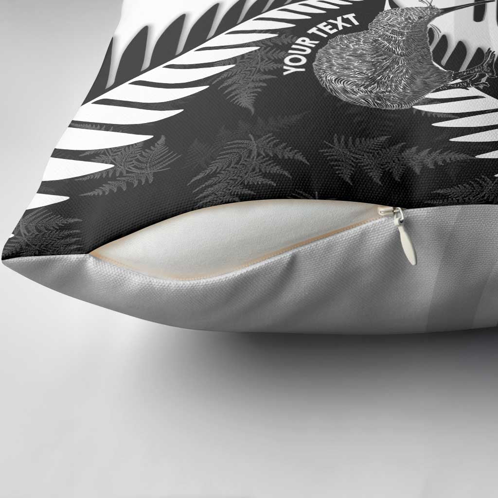 New Zealand Silver Fern Curling Personalised Pillow Cover Aotearoa Kiwi Ponga Black White Version LT14 - Polynesian Pride
