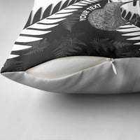 New Zealand Silver Fern Curling Personalised Pillow Cover Aotearoa Kiwi Ponga Black White Version LT14 - Polynesian Pride