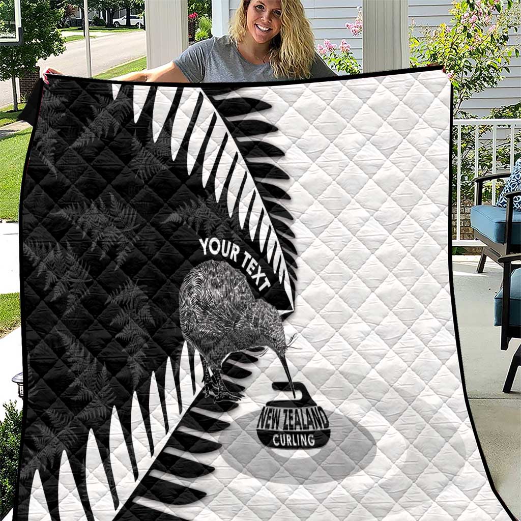 New Zealand Silver Fern Curling Personalised Quilt Aotearoa Kiwi Ponga Black White Version - Polynesian Pride