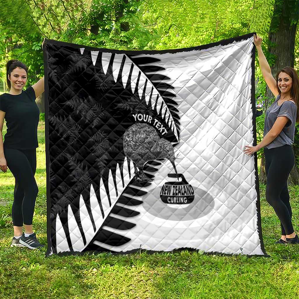 New Zealand Silver Fern Curling Personalised Quilt Aotearoa Kiwi Ponga Black White Version - Polynesian Pride