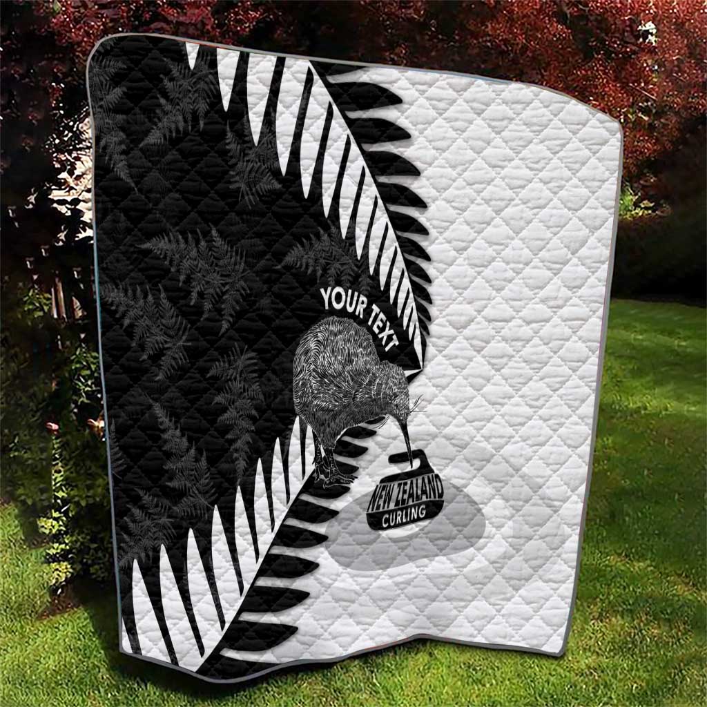 New Zealand Silver Fern Curling Personalised Quilt Aotearoa Kiwi Ponga Black White Version - Polynesian Pride