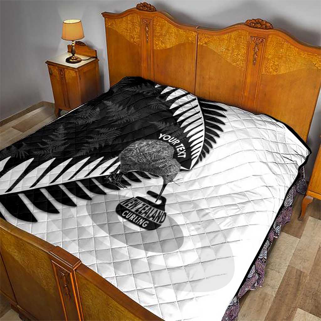 New Zealand Silver Fern Curling Personalised Quilt Aotearoa Kiwi Ponga Black White Version - Polynesian Pride
