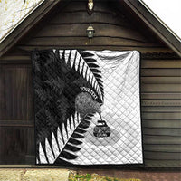 New Zealand Silver Fern Curling Personalised Quilt Aotearoa Kiwi Ponga Black White Version - Polynesian Pride