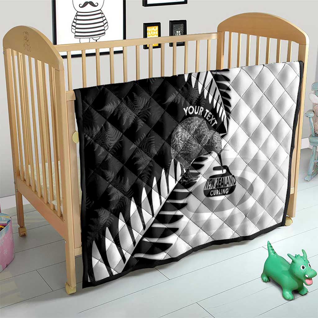 New Zealand Silver Fern Curling Personalised Quilt Aotearoa Kiwi Ponga Black White Version - Polynesian Pride