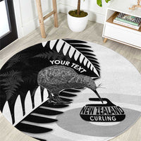 New Zealand Silver Fern Curling Personalised Round Carpet Aotearoa Kiwi Ponga Black White Version LT14 Black - Polynesian Pride