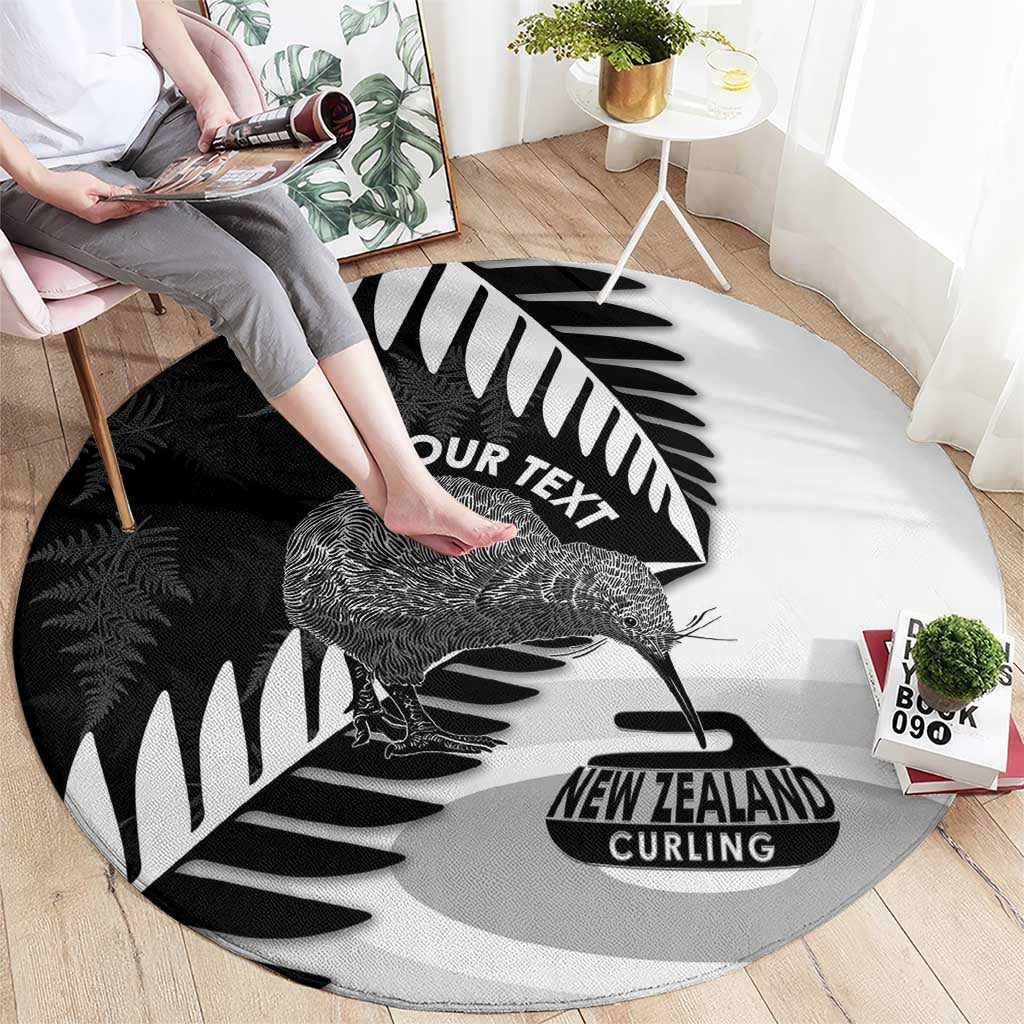 New Zealand Silver Fern Curling Personalised Round Carpet Aotearoa Kiwi Ponga Black White Version LT14 - Polynesian Pride