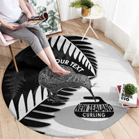 New Zealand Silver Fern Curling Personalised Round Carpet Aotearoa Kiwi Ponga Black White Version LT14 - Polynesian Pride