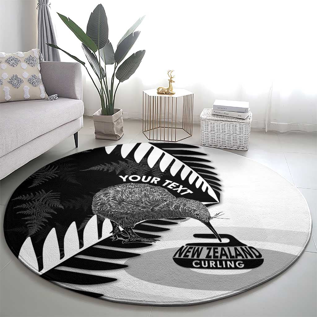 New Zealand Silver Fern Curling Personalised Round Carpet Aotearoa Kiwi Ponga Black White Version LT14 - Polynesian Pride