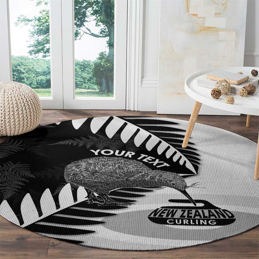 New Zealand Silver Fern Curling Personalised Round Carpet Aotearoa Kiwi Ponga Black White Version LT14 - Polynesian Pride