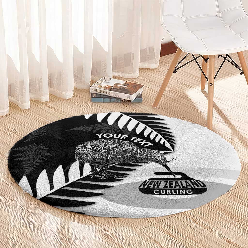 New Zealand Silver Fern Curling Personalised Round Carpet Aotearoa Kiwi Ponga Black White Version LT14 - Polynesian Pride