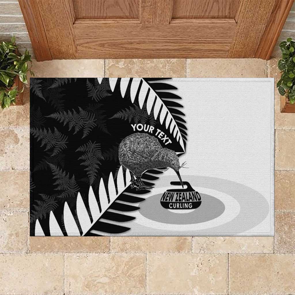 New Zealand Silver Fern Curling Personalised Rubber Doormat Aotearoa Kiwi Ponga Black White Version LT14 Black - Polynesian Pride