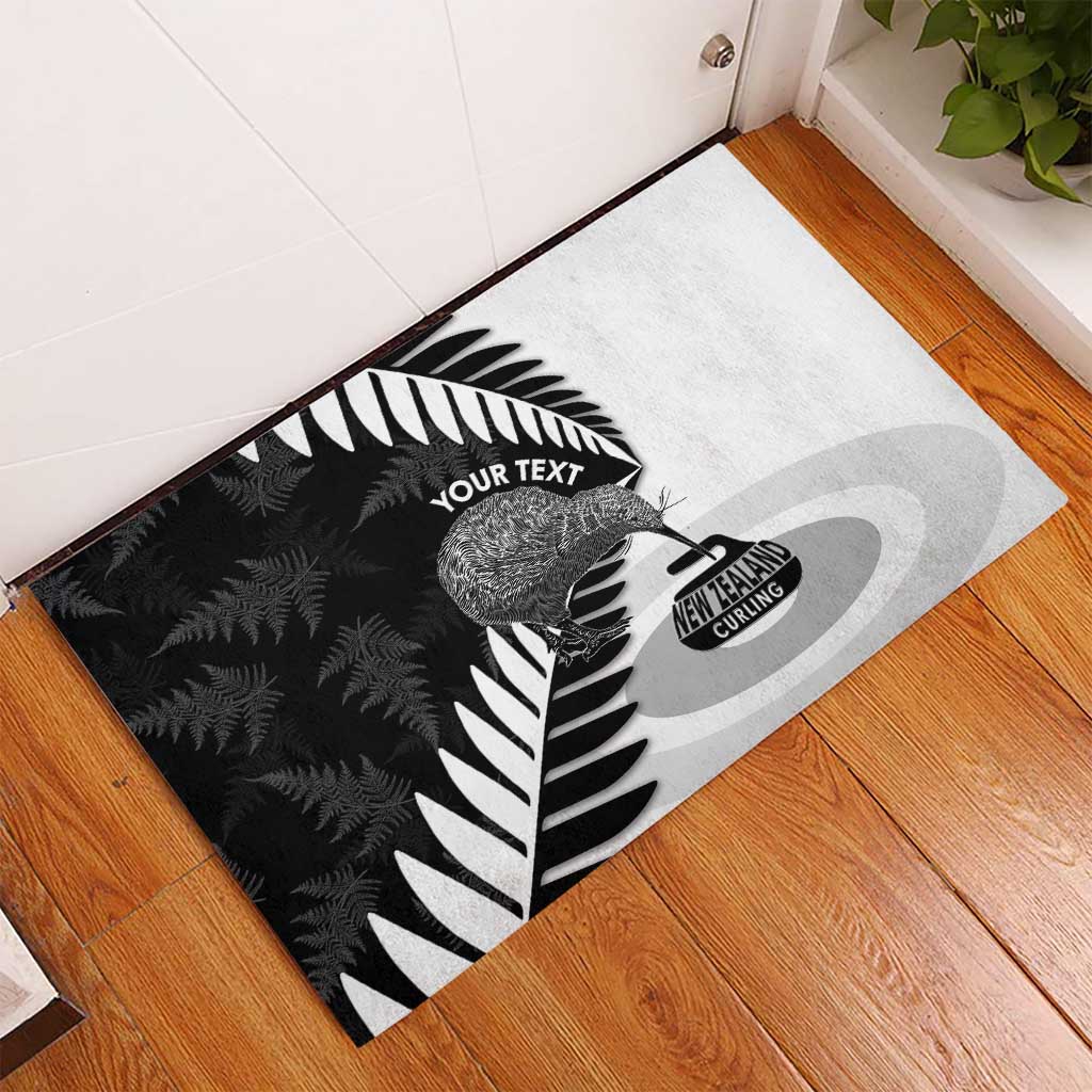 New Zealand Silver Fern Curling Personalised Rubber Doormat Aotearoa Kiwi Ponga Black White Version LT14 - Polynesian Pride