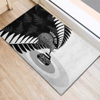 New Zealand Silver Fern Curling Personalised Rubber Doormat Aotearoa Kiwi Ponga Black White Version LT14 - Polynesian Pride