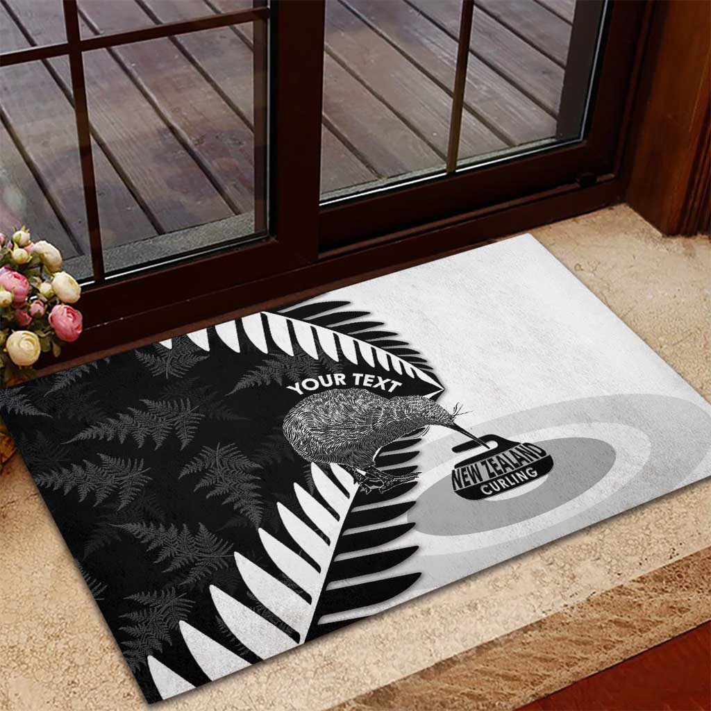 New Zealand Silver Fern Curling Personalised Rubber Doormat Aotearoa Kiwi Ponga Black White Version LT14 - Polynesian Pride