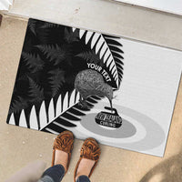 New Zealand Silver Fern Curling Personalised Rubber Doormat Aotearoa Kiwi Ponga Black White Version LT14 - Polynesian Pride