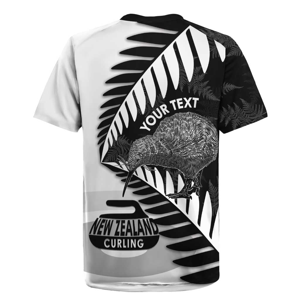 New Zealand Silver Fern Curling Personalised Rugby Jersey Aotearoa Kiwi Ponga Black White Version LT14 - Polynesian Pride