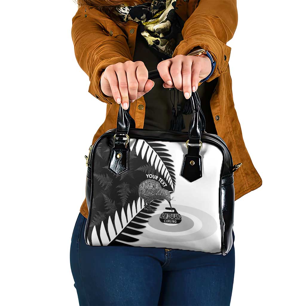 New Zealand Silver Fern Curling Personalised Shoulder Handbag Aotearoa Kiwi Ponga Black White Version - Polynesian Pride