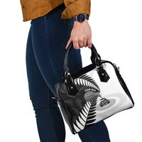 New Zealand Silver Fern Curling Personalised Shoulder Handbag Aotearoa Kiwi Ponga Black White Version - Polynesian Pride