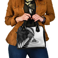 New Zealand Silver Fern Curling Personalised Shoulder Handbag Aotearoa Kiwi Ponga Black White Version - Polynesian Pride