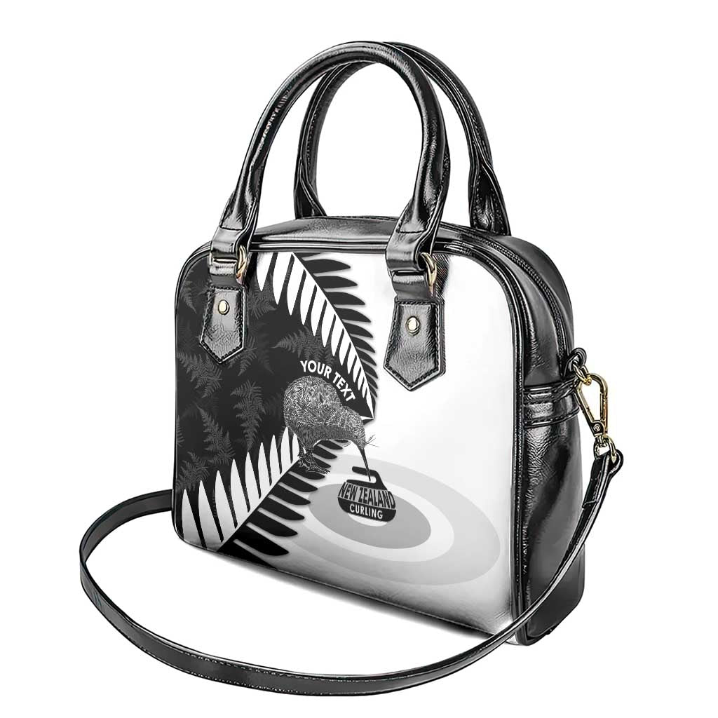 New Zealand Silver Fern Curling Personalised Shoulder Handbag Aotearoa Kiwi Ponga Black White Version - Polynesian Pride