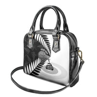 New Zealand Silver Fern Curling Personalised Shoulder Handbag Aotearoa Kiwi Ponga Black White Version - Polynesian Pride