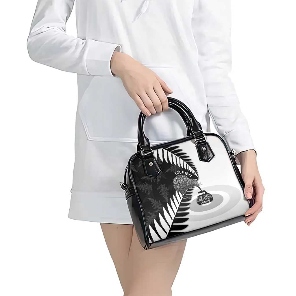 New Zealand Silver Fern Curling Personalised Shoulder Handbag Aotearoa Kiwi Ponga Black White Version - Polynesian Pride