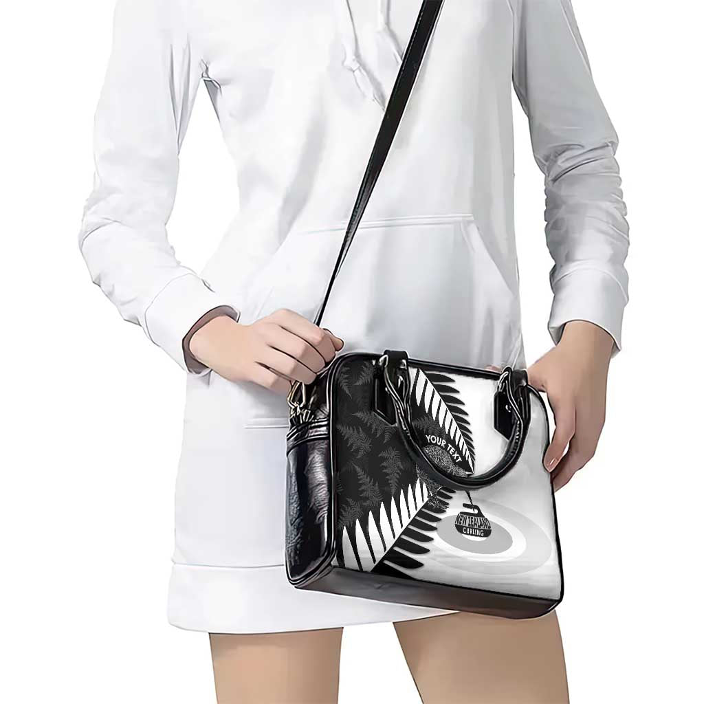 New Zealand Silver Fern Curling Personalised Shoulder Handbag Aotearoa Kiwi Ponga Black White Version - Polynesian Pride