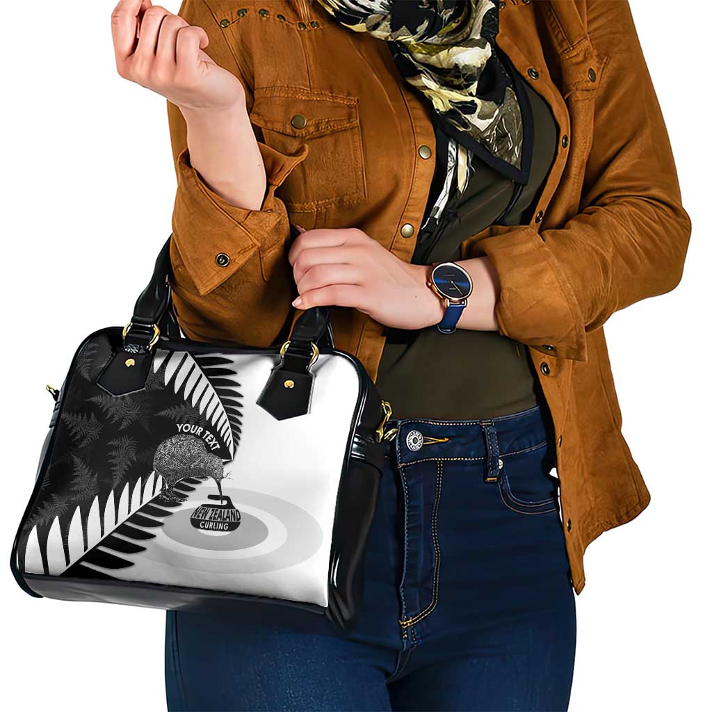 New Zealand Silver Fern Curling Personalised Shoulder Handbag Aotearoa Kiwi Ponga Black White Version - Polynesian Pride