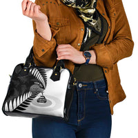 New Zealand Silver Fern Curling Personalised Shoulder Handbag Aotearoa Kiwi Ponga Black White Version - Polynesian Pride