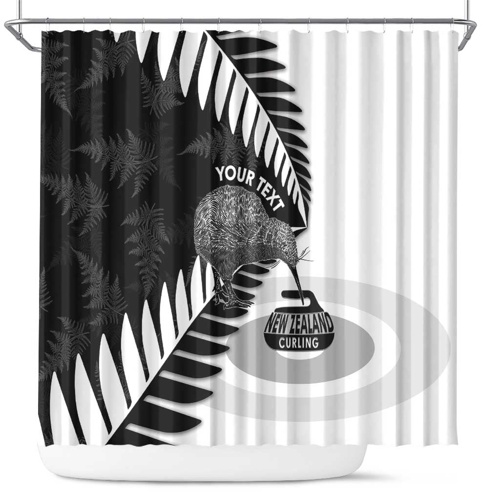New Zealand Silver Fern Curling Personalised Shower Curtain Aotearoa Kiwi Ponga Black White Version LT14 Black - Polynesian Pride