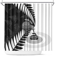 New Zealand Silver Fern Curling Personalised Shower Curtain Aotearoa Kiwi Ponga Black White Version LT14 Black - Polynesian Pride