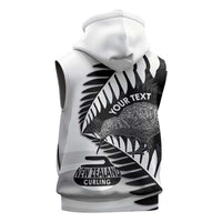 New Zealand Silver Fern Curling Personalised Sleeveless Hoodie Aotearoa Kiwi Ponga Black White Version LT14 - Polynesian Pride