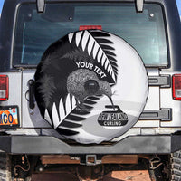 New Zealand Silver Fern Curling Personalised Spare Tire Cover Aotearoa Kiwi Ponga Black White Version - Polynesian Pride