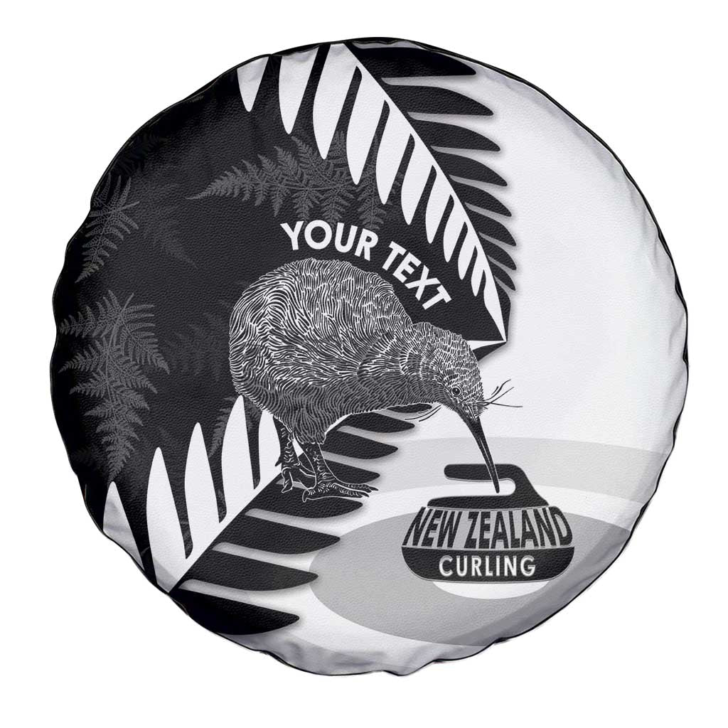 New Zealand Silver Fern Curling Personalised Spare Tire Cover Aotearoa Kiwi Ponga Black White Version - Polynesian Pride