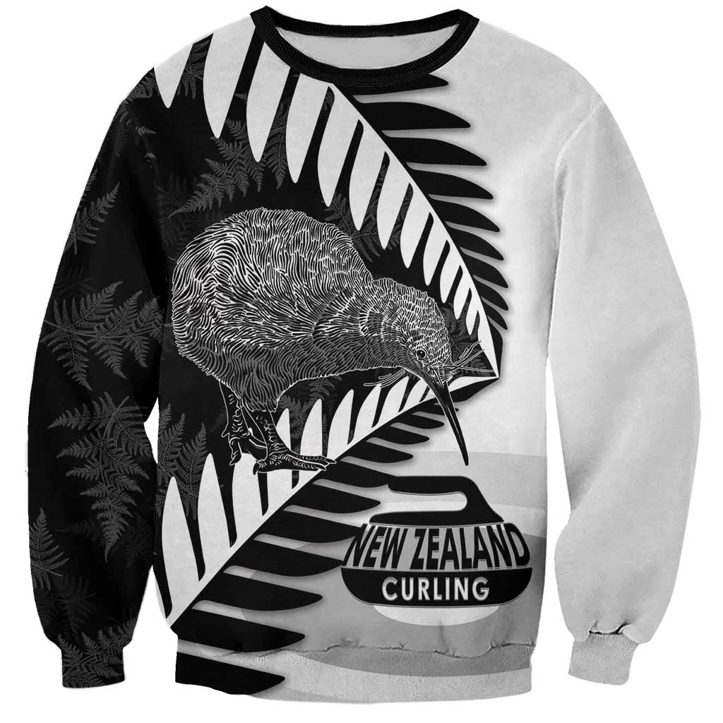 New Zealand Silver Fern Curling Personalised Sweatshirt Aotearoa Kiwi Ponga Black White Version LT14 Unisex Black - Polynesian Pride