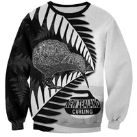 New Zealand Silver Fern Curling Personalised Sweatshirt Aotearoa Kiwi Ponga Black White Version LT14 Unisex Black - Polynesian Pride