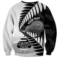 New Zealand Silver Fern Curling Personalised Sweatshirt Aotearoa Kiwi Ponga Black White Version LT14 - Polynesian Pride