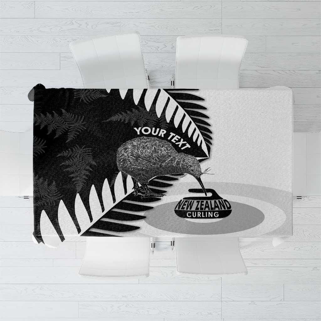 New Zealand Silver Fern Curling Personalised Tablecloth Aotearoa Kiwi Ponga Black White Version LT14 Black - Polynesian Pride