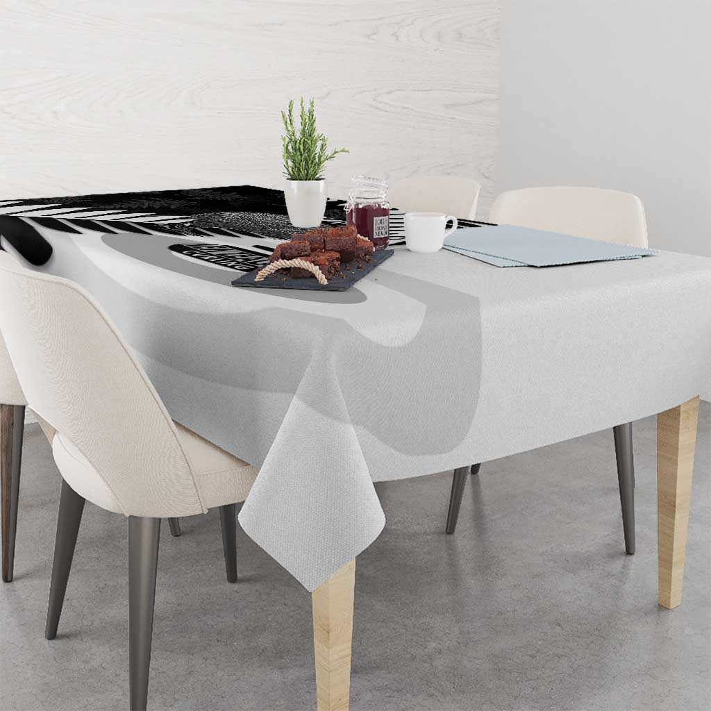 New Zealand Silver Fern Curling Personalised Tablecloth Aotearoa Kiwi Ponga Black White Version LT14 - Polynesian Pride