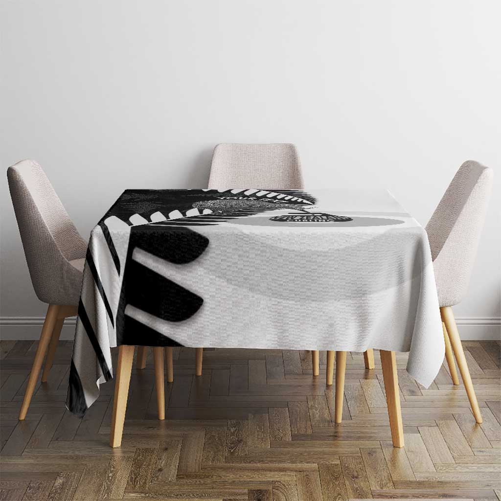 New Zealand Silver Fern Curling Personalised Tablecloth Aotearoa Kiwi Ponga Black White Version LT14 - Polynesian Pride