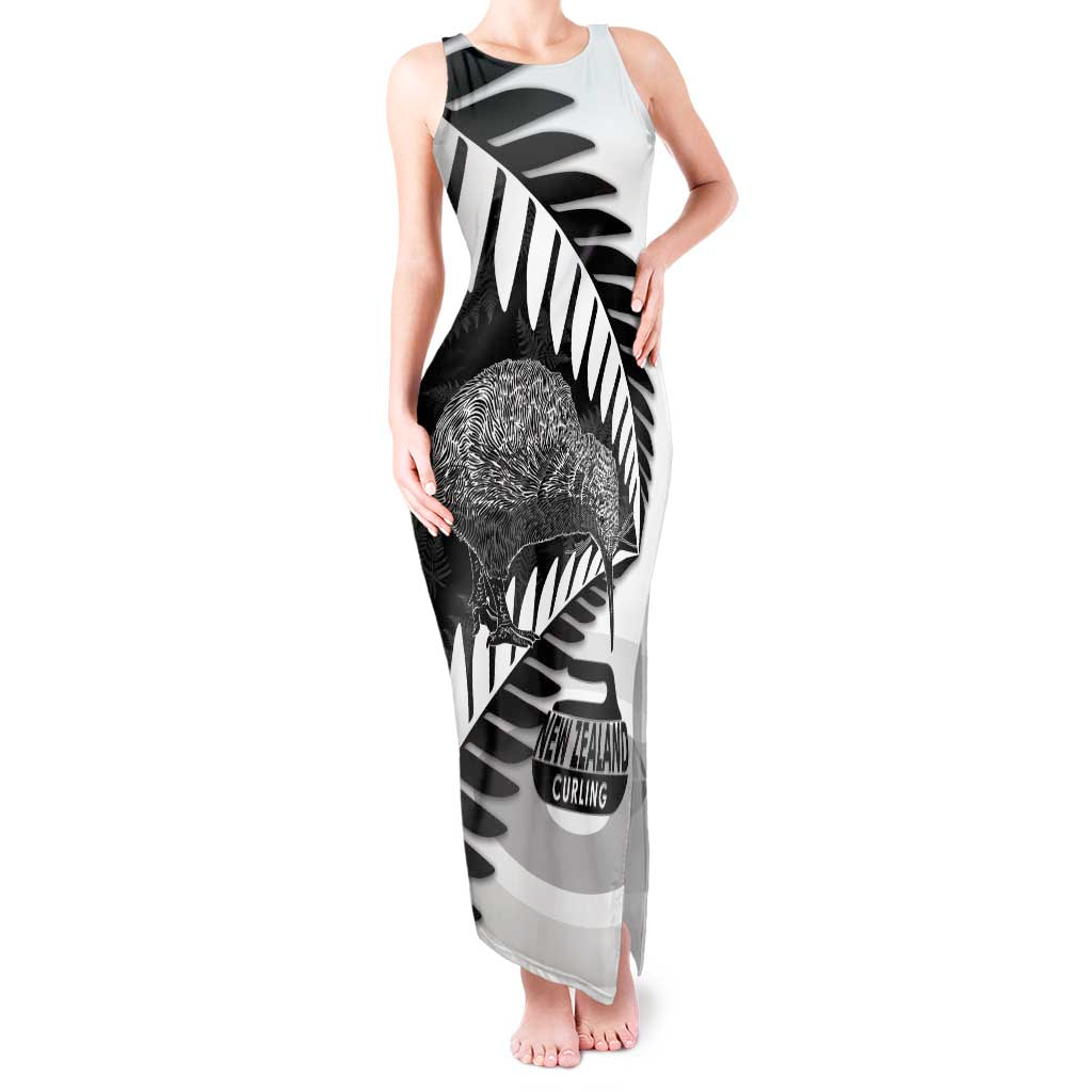 New Zealand Silver Fern Curling Personalised Tank Maxi Dress Aotearoa Kiwi Ponga Black White Version LT14 Women Black - Polynesian Pride